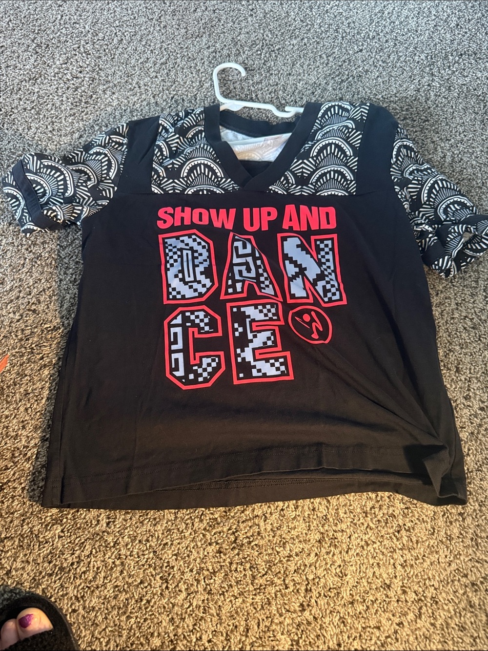 Black 'Show Up and Dance' Short Sleeve Tee with Patterned Sleeves
